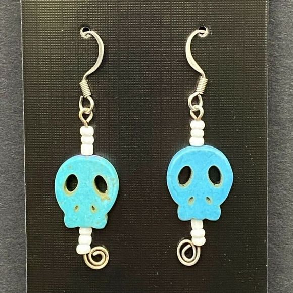 Blue Skull Earrings by Neanie-Bot Handmade Jewelry Creations - Picture 1 of 4